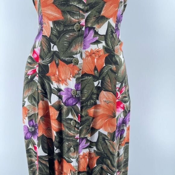 Vintage Jamie Brooke Rayon Tropical Floral Button Front Maxi Dress Size 10 - Picture 6 of 14